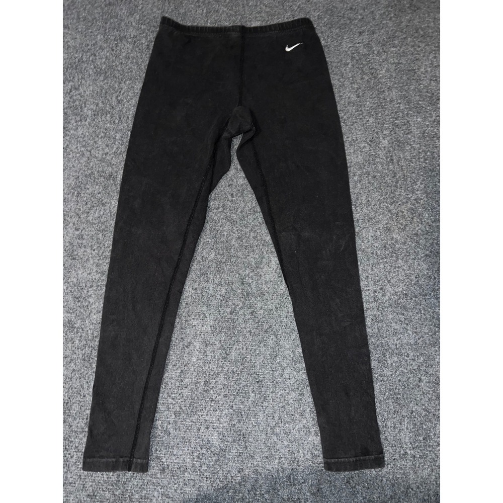 Nike Kids Black Cotton Spandex Leggings Size M 8-10 Swoosh Logo Activewear